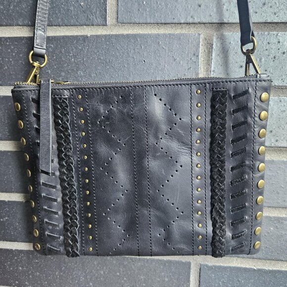 Lucky Brand Black Leather Studded Crossbody Bag with Adjustable Removable Strap - Picture 2 of 15